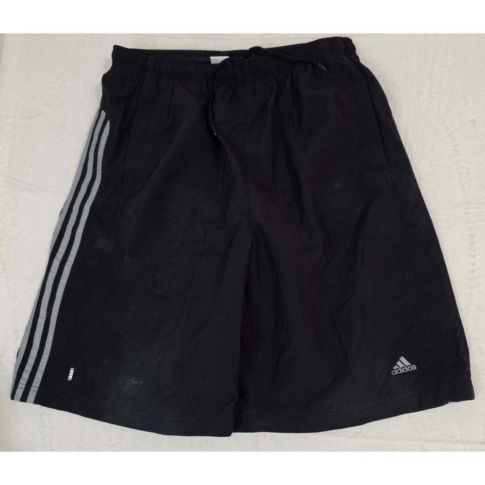 Adidas Men's 2XL Black 3-Stripe Swim Trunks Mesh Lined Y2K Board Shorts.